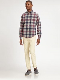 Simple plaid pattern lends a refreshing update to this classic button-front shaped in soft cotton flannel.Button-frontButtoned-down collarChest patch pocketCottonMachine washImported