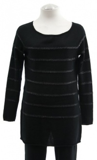 C By Bloomingdale's Black Cashmere Sequined Striped Long Sleeve Sweater Medium C By Bloomingdale's Black Cashmere Sequined Striped Long Sleeve Sweater Medium