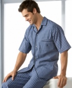 Great with a t-shirt or matching button-down camp shirt, these plaid cotton pants help you kick back and relax.