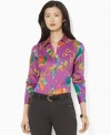 A chic equestrian-themed print adds heritage panache to Lauren by Ralph Lauren's classic button-down shirt in lustrous cotton sateen. (Clearance)