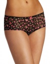 Betsey Johnson Women's Stretch Mesh Cheekini Panty, Watch It Buddy Raven Black, Large