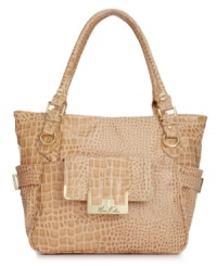 Step into the limelight with this take-anywhere tote from Marc Fisher, featuring a croc-embossed pattern and signature golden hardware. Spacious with plenty of pockets inside and out, it's the must-have accessory of the season. Step into the limelight with this take-anywhere tote from Marc Fisher, featuring a croc-embossed pattern and signature golden hardware. Spacious with plenty of pockets inside and out, it's the must-have accessory of the season.