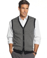 Spice up your look in seconds with this handsome tweed sweater-vest from Geoffrey Beene. Spice up your look in seconds with this handsome tweed sweater-vest from Geoffrey Beene.