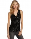 Jones New York Women's Sleeveless Sequined Drape Neck Sweater, Black Multi, Small