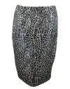 Sunny Leigh Womens Silver/Black Shine On Metallic Leopard Pencil Skirt