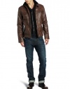 Calvin Klein Men's Faux Leather Moto Jacket With Hoodie