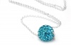 Sterling Silver & Aqua Blue Color Crystals Ball Pendant, Includes 18 Inch Rolo Chain.