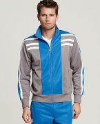 BOSS Green's solid sporty style infuses this colorblock track jacket, accented with stripes at the chest ribbed trim.