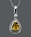 Brighten her day in more than one way! This stunning pear-cut citrine pendant (5/8 ct. t.w.) not only makes a special November birthday present, but it lights up any look with its rich, yellow hue. Set in 14k gold and sterling silver with a sparkling diamond accent. Approximate length: 18 inches. Approximate drop: 1 inch.