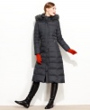 Long and luxuriously trimmed with faux fur, DKNY's puffer coat gives you insulation from the cold with maximum style!