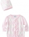 Hartstrings Baby-girls Newborn Argyle Cardigan Sweater And Hat Two Piece Set, Pink Lilac, 3-6 Months