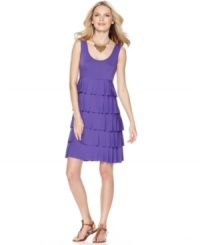 Crafted of a supersoft fabric, Spense's petite dress features a flouncey tiered skirt and a scoop neckline that's the perfect backdrop for a statement necklace. (Clearance) Crafted of a supersoft fabric, Spense's petite dress features a flouncey tiered skirt and a scoop neckline that's the perfect backdrop for a statement necklace. (Clearance)
