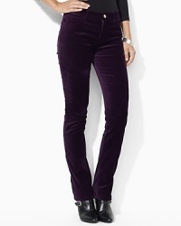 Designed in stretch velveteen for comfort and a flattering fit, this modern jean is designed in a sleek silhouette with a chic straight leg. Designed in stretch velveteen for comfort and a flattering fit, this modern jean is designed in a sleek silhouette with a chic straight leg.