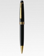 Ballpoint pen with twist mechanism, with barrel and cap made of precious resin and floating logo emblem.BallpointGold-plated clipResin with inlaid logo emblemAbout 5¼ longImported