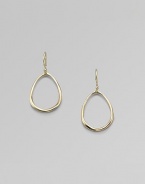 Uniquely shaped 18k yellow gold forms an imperfect oval for interest. ¾ long Imported