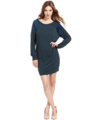 Contrast panels at the shoulder and back up the edge on this stylishly slouchy RACHEL Rachel Roy sweater dress -- perfectly paired with patterned tights & boots! Contrast panels at the shoulder and back up the edge on this stylishly slouchy RACHEL Rachel Roy sweater dress -- perfectly paired with patterned tights & boots!