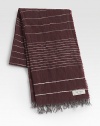 A delicate fringe outlines this luxurious scarf, shaped in a rich blend of cotton and linen, finished in a handsome, stripe pattern.Fringed ends21W x 64H50% wool/41% modal/9% cottonDry cleanMade in Italy