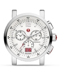 Michele's stainless steel watch is sporty-chic, boasting silver markers and a nautical dial. Come about-- this piece sails from day-to-night without missing a tick. Michele's stainless steel watch is sporty-chic, boasting silver markers and a nautical dial. Come about-- this piece sails from day-to-night without missing a tick.