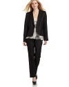 THE LOOKSubtle pinstripe patternPeaked lapelOne button frontLong sleevesDual side welt pocketsFitted silhouetteFlared longer back hemTHE FITAbout 23 from shoulder to hemTHE MATERIAL80% cotton/17% silk/3% cuproFully linedCARE & ORIGINDry cleanImportedModel shown is 5'9 (175cm) wearing US size 4. 