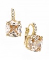 A little hint of sparkle will take your look a long way. Add these City by City square drop earrings for instant elegance. Crafted in gold tone mixed metal, earrings feature a champagne-colored cubic zirconia (13-3/4 ct. t.w.) and clear cubic zirconia accents. Approximate drop: 3/4 inch.