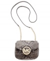 Get a taste of the glam life with this crave-worthy glazed snakeskin print purse by Michael Kors. Polished 18K gold hardware adds the perfect finishing touch to this luxurious crossbody design.