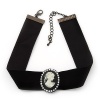 Black Velour Ribbon Pearl 'Cameo' Choker Necklace - 30cm Length & 8cm Extension