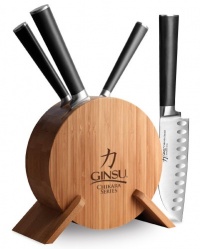 Ginsu Chikara Series 5-Piece Japanese Stainless Steel 420J2 Knife Set with Round Bamboo Block 7107 Ginsu Chikara Series 5-Piece Japanese Stainless Steel 420J2 Knife Set with Round Bamboo Block 7107