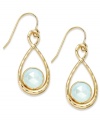 A touch of color livens any look. These stunning 10k gold figure 8 drop earrings feature round-cut medium blue chalcedony stones (3-1/2 ct. t.w.) on french wire. Approximate drop: 1-1/2 inches.
