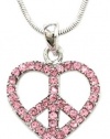 Cute and Trendy Pink Crystals Peace Sign/symbol Heart Necklace