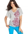 Summer's in bloom: Style&co.'s flutter-sleeve tee features a bold floral print with a touch of metallic shine.