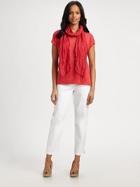 A finely fibbed panel and inverted back pleat elevate this soft, linen jersey design.Jewel necklineCap sleevesRib-knit back yokeInverted back pleatLonger back hemlineAbout 26 from shoulder to hemLinenDry cleanImportedModel shown is 5'11 (180cm) wearing US size Small. A finely fibbed panel and inverted back pleat elevate this soft, linen jersey design.Jewel necklineCap sleevesRib-knit back yokeInverted back pleatLonger back hemlineAbout 26 from shoulder to hemLinenDry cleanImportedModel shown is 5'11 (180cm) wearing US size Small.
