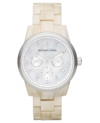 A natural-hued timepiece from Michael Kors with glitzy accents and chronograph precision. A natural-hued timepiece from Michael Kors with glitzy accents and chronograph precision.