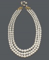 Add the perfect extra touch to your evening wear. This elegant three row necklace by Charter Club features shimmery white simulated plastic pearls (10 mm) in a mixed metal setting. Approximate length: 15 inches.