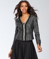 Finish your look with this tweed jacket from INC, decked out with a shimmering beaded placket and neckline.