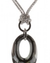 Sterling Silver Italian Rhodium Plated Open Oval Grey Swarovski Crystal Necklace, 16.5+2 Extender