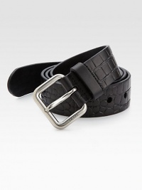 Embossed-croc leather style with engraved metal buckle for an impeccable finish.LeatherAbout 1½ wideMade in Italy