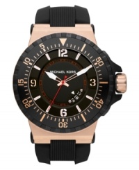 A bold sport watch from Michael Kors that doesn't sacrifice style with rose-gold tone accents. A bold sport watch from Michael Kors that doesn't sacrifice style with rose-gold tone accents.