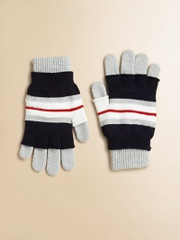 Three wool-blend looks in one with a striped, fingerless pair, traditional solid gloves or wear them together to keep small fingers extra toasty.50% wool/50% acrylicMade in Italy