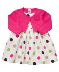 Pump up the party with pretty polka dots and this lovely dress and cardigan set from Carter's. Pump up the party with pretty polka dots and this lovely dress and cardigan set from Carter's.