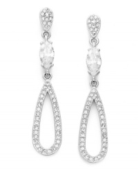 Frame your face with a little extra shimmer. Eliot Danori's dazzling drop earrings feature an elongated teardrop shape decorated by sparkling crystals and oval-cut cubic zirconias (1 ct. t.w.). Set in silver tone mixed metal. Approximate drop: 1-1/8 inches. Frame your face with a little extra shimmer. Eliot Danori's dazzling drop earrings feature an elongated teardrop shape decorated by sparkling crystals and oval-cut cubic zirconias (1 ct. t.w.). Set in silver tone mixed metal. Approximate drop: 1-1/8 inches.