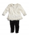 GUESS Kids Girls Top With Foil And Leggings, CREAM (24M)