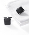 Diamonds in the rough. With a sandblasted center and shiny silver edges, these Kenneth Cole cufflinks show there's two sides to every guy.