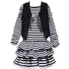 Size-6X RRE-54251F 2-Piece BLACK WHITE STRIPED TIERED SKIRT SEQUIN BOW FAUX FUR VEST Special Occasion Girl Party Dress/Vest Set,F354251 Rare Editions LITTLE GIRLS