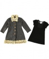 Bonnie Jean Black Leopard Velvet Dress Coat 2pc Set Little Girls 6