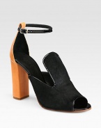 An adjustable ankle strap and patent leather trim complete this peep-toe pony hair silhouette, finished with a contrasting leather block heel. Self-covered leather heel, 4 (100mm)Pony hair and leather upper with patent leather trimPeep toeLeather lining and solePadded insoleMade in ItalyOUR FIT MODEL RECOMMENDS ordering one size up as this style runs small. 