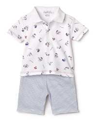 This nautical themed print polo and complementary stripe short will give your little cap'n his sea legs in a snap. This nautical themed print polo and complementary stripe short will give your little cap'n his sea legs in a snap.