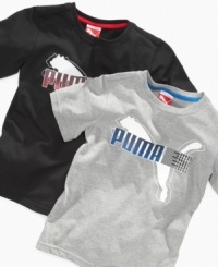 Just his speed: A Puma T-Shirt with the leaping cat logo. Just his speed: A Puma T-Shirt with the leaping cat logo.