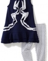 Flapdoodles Girls 2-6X Two Tone Ruffle Dress Set, Navy Train, 2T