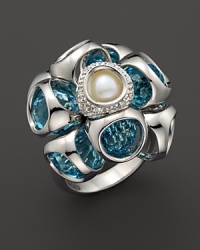 This bold sterling silver ring, gleaming with diamonds, blue quartz and freshwater pearls, is a brilliant showcase for Di MODOLO's iconic Triadra design. This bold sterling silver ring, gleaming with diamonds, blue quartz and freshwater pearls, is a brilliant showcase for Di MODOLO's iconic Triadra design.