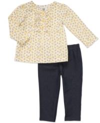 Cuteness in spades. Carter's floral printed ruffle top and matching cotton leggings make the most adorable pairing. Cuteness in spades. Carter's floral printed ruffle top and matching cotton leggings make the most adorable pairing.